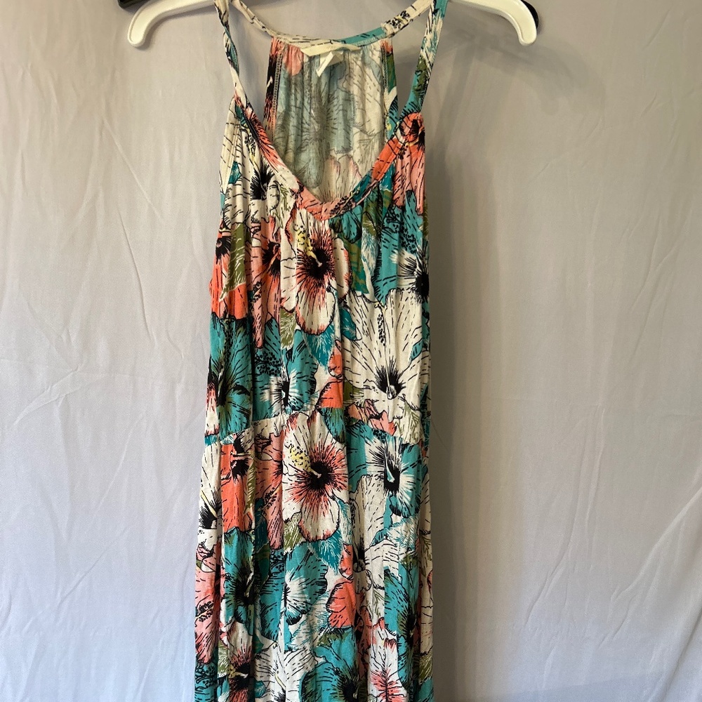 Coral and teal summer casual dress
